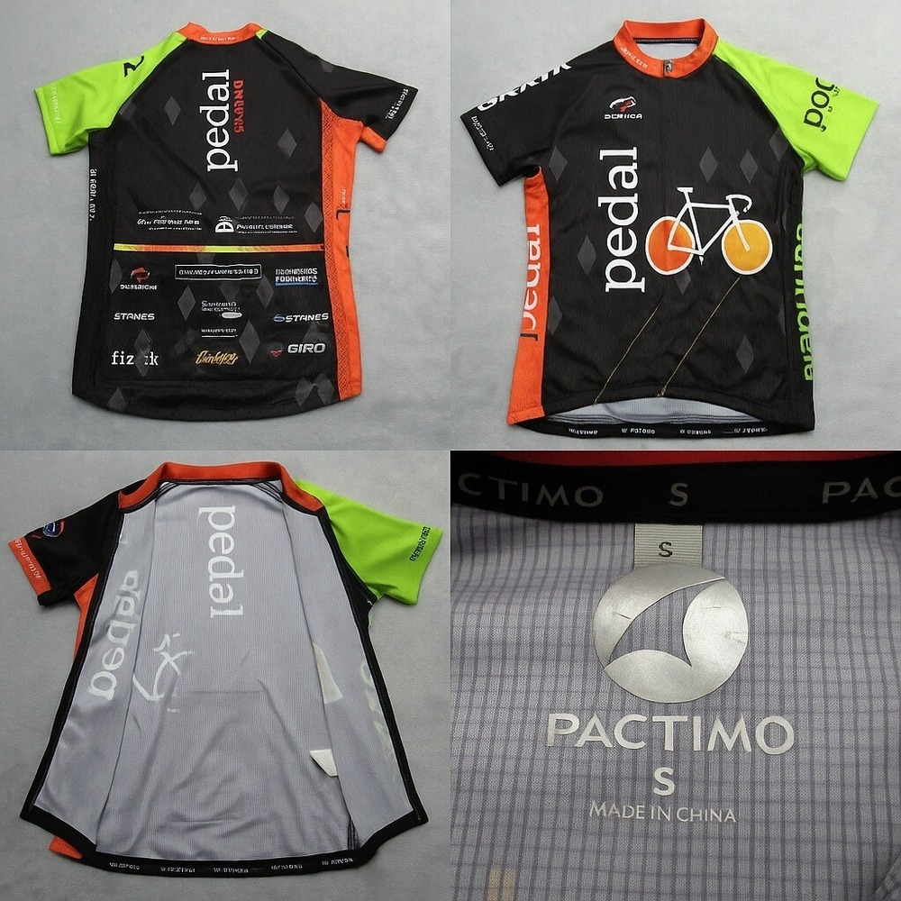 Pactimo Pedal Racing Cycling Jersey Unisex Small Black Raglan‎ Sleeve Full Zip